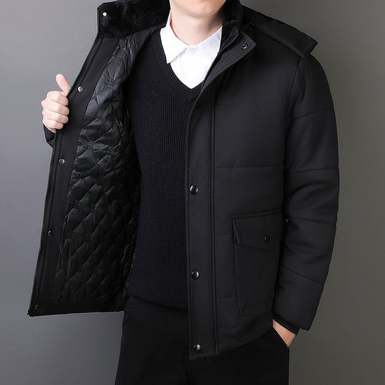 Herren Wattierte Thermojacke mit gesteppter Innenfüllung, Kunstfellkragen und Pattentaschen EB