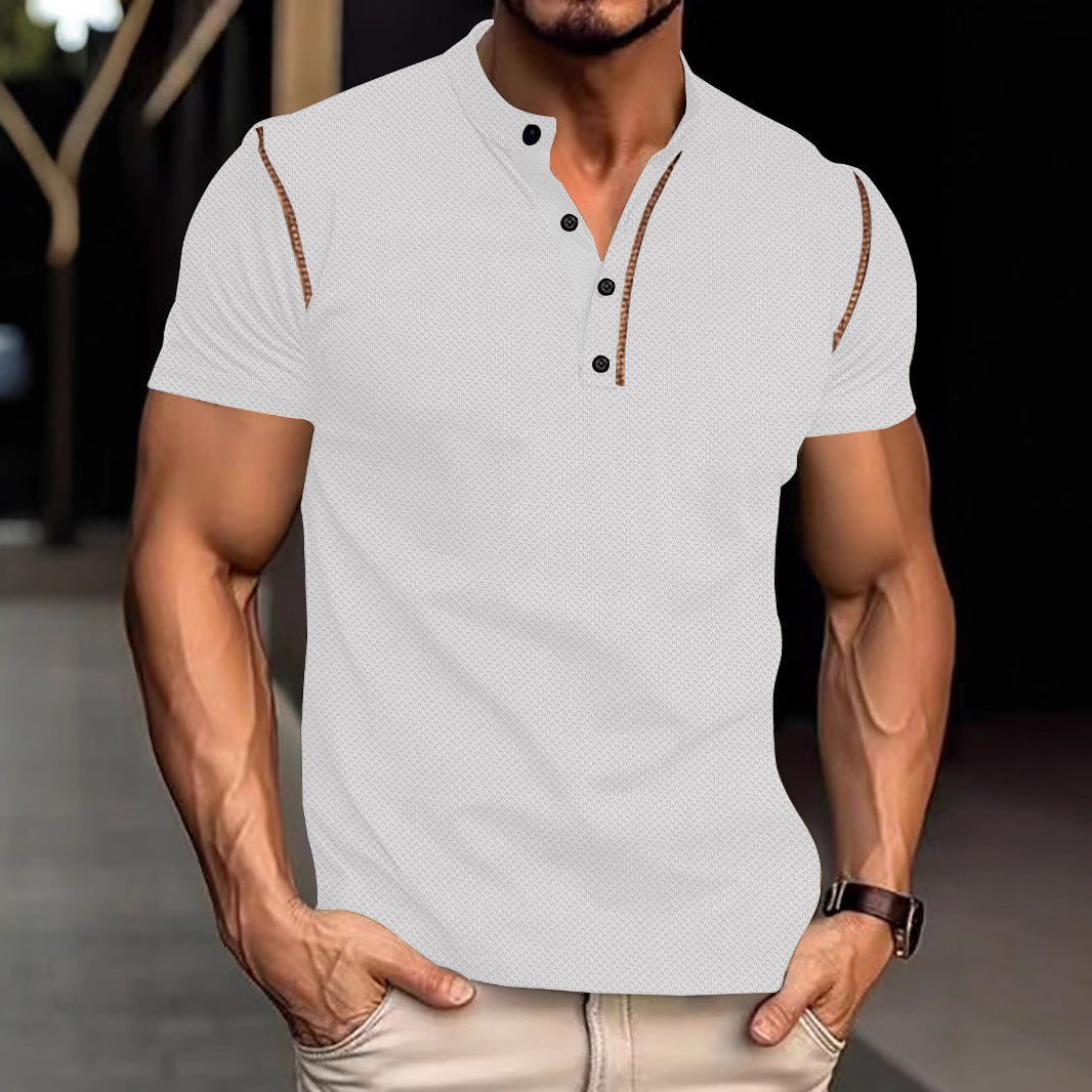 Herren nan tailliertes Struktur-Poloshirt mit Stehkragen und Zierpaspel EB