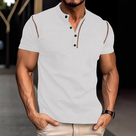 Herren nan tailliertes Struktur-Poloshirt mit Stehkragen und Zierpaspel EB
