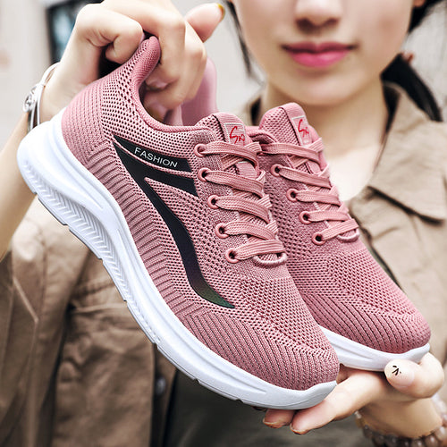 Damen nan ultraleichter Strick-Fitness-Sneaker mit nahtlosem Atmungsnetz, stoßdämpfender EVA-Wabenlaufsohle und verstärkter Zehenkappe EB