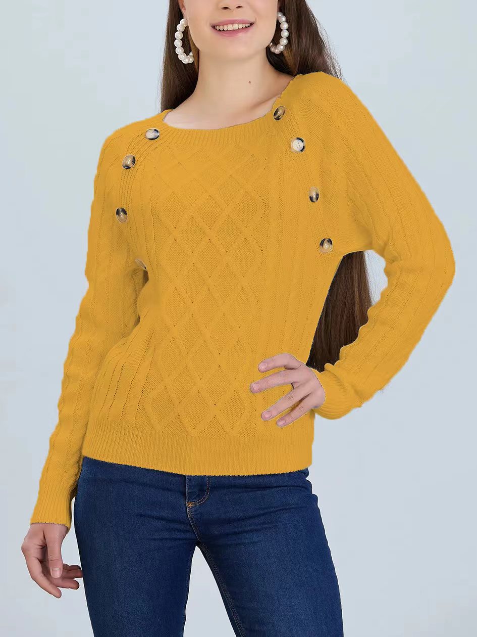 Damen Strickpullover mit klassischem Rautenmuster und dekorativen Knöpfen EB