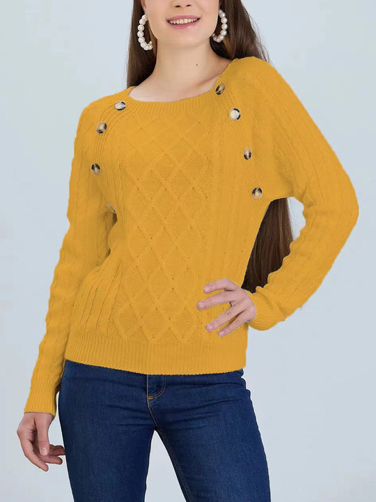 Damen Strickpullover mit klassischem Rautenmuster und dekorativen Knöpfen EB