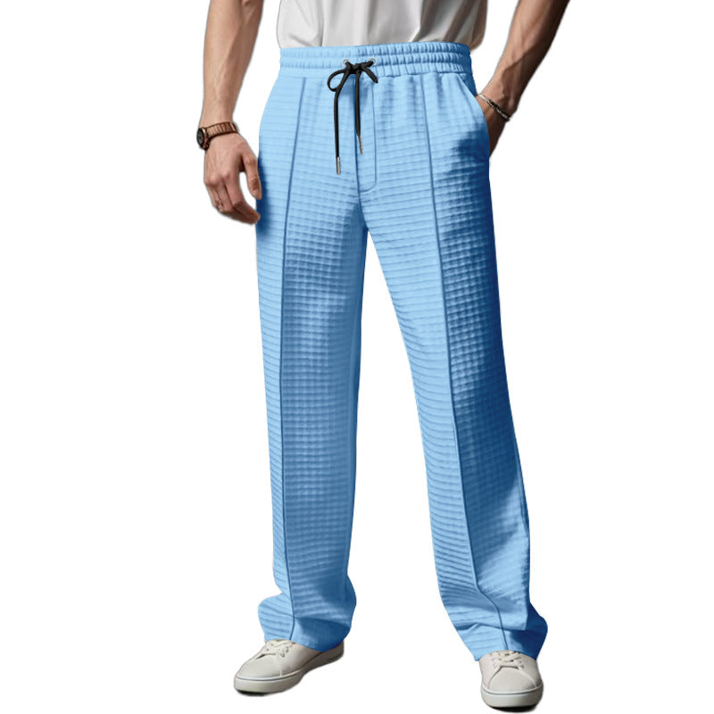 Herren Relaxed-Fit Freizeit-Hose mit strukturierter Karooptik, elastischem Bund & Kordelzug EB