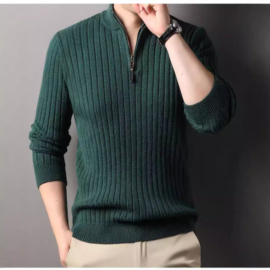 Herren Strickpullover mit modernem Stehkragen im Rippdesign EB
