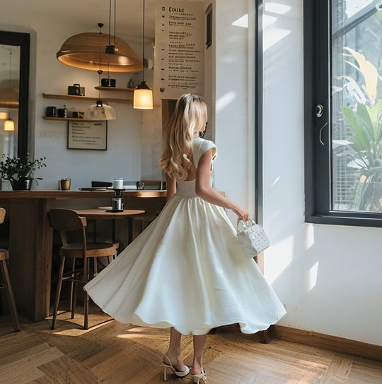 Damen Klassisches A-Linien Kleid mit modernen Details und Taillenbetonung EB