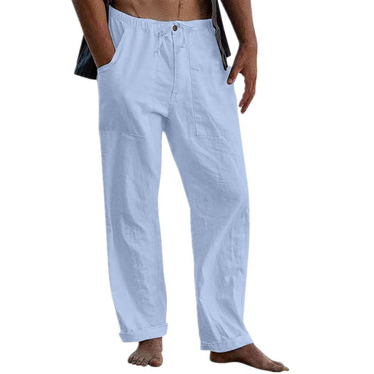 Herren nan lockere Leinenhose mit Gummibund und aufgesetzten Seitentaschen EB