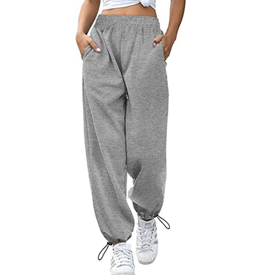 Damen lässige Sporthose mit hohem Bund und seitlichen Taschen EB