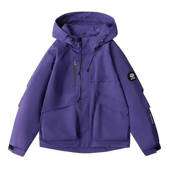 Herren wetterfeste Kapuzen-Fieldjacke mit multifunktionalen Taschen, verstellbarer Kapuze und Kinnschutz EB