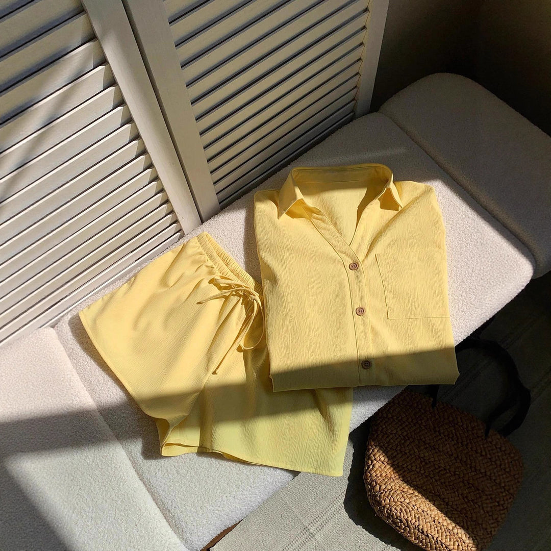 Damen lässiges Kurzarmhemd und Shorts Set EB