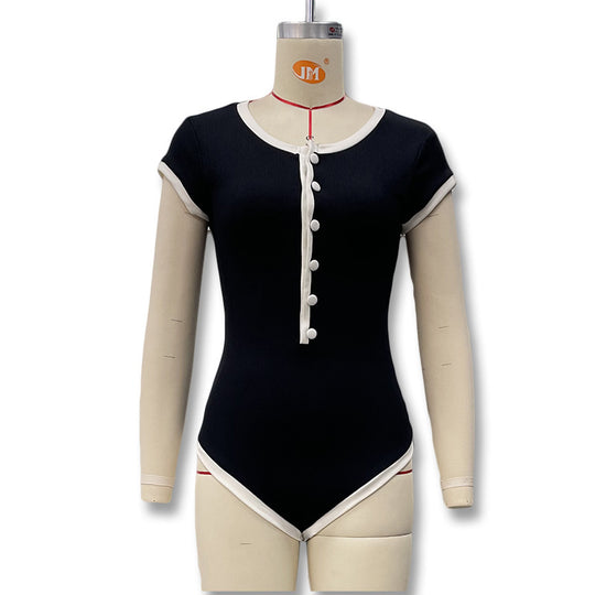 Damen Modischer Body mit Knopfdetails EB
