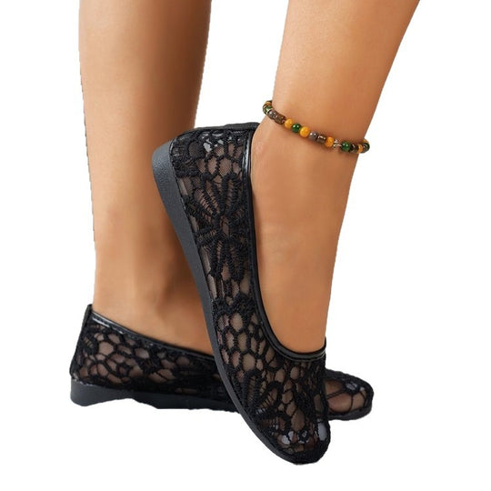 Damen Einfache Ballerinas mit luftigem Spitze-Design und flexiblem Fußbett EB
