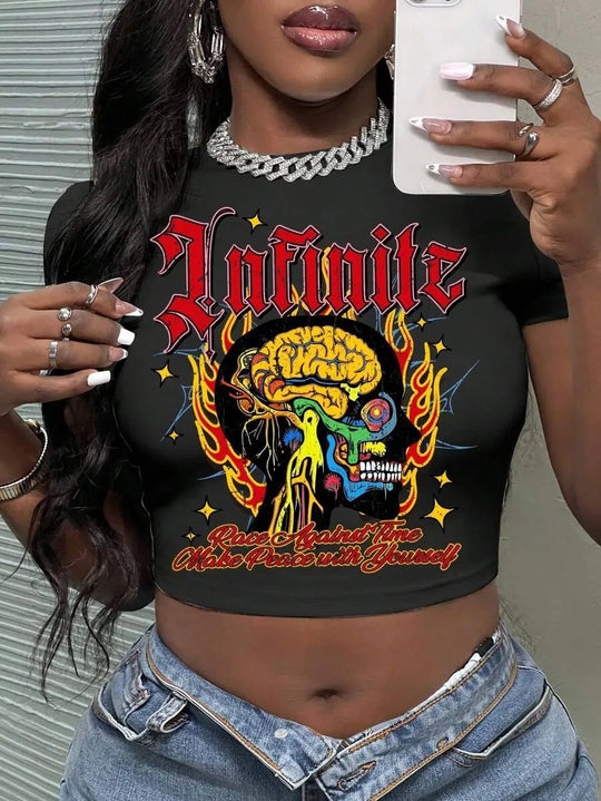 Damen Crop-Top mit künstlerischem Statement-Druck EB