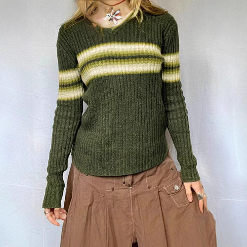 Damen Ribbed Pullover mit modernen Streifen EB