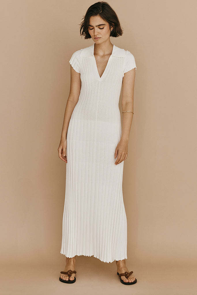 Damen Maxikleid mit strukturiertem V-Ausschnitt und kurzen Ärmeln EB