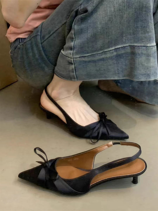 Damen Slingback-Pumps mit dekorativer Schleife und hochwertiger Velours-Oberfläche EB