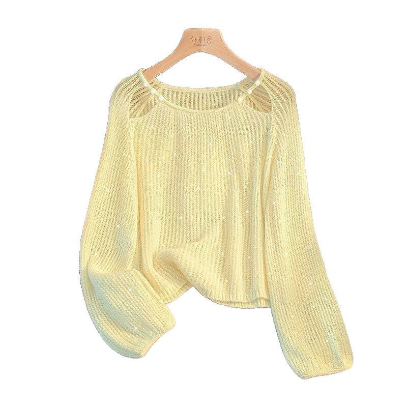 Damen lässiger Pullover mit Off-Shoulder Design und funkelnden Details EB