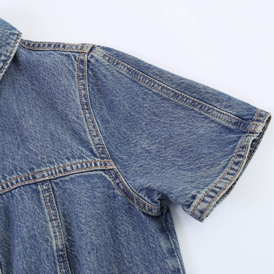 Damen Jeanskleid mit Taillengürtel und Kurzarm EB