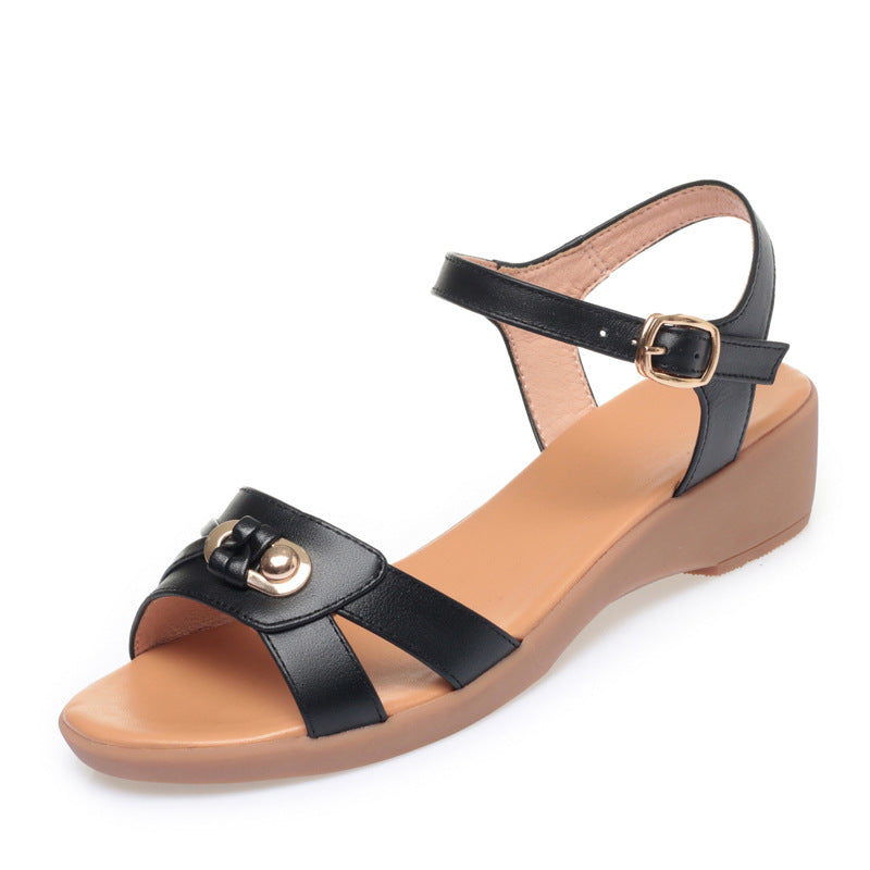 Damen Bequeme Wedgesandaletten mit elegantem Riemendesign und modischem Schmuckdetail EB