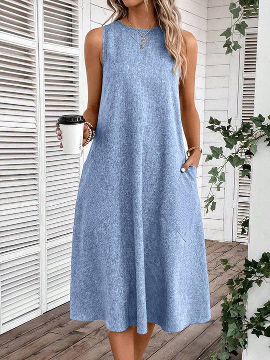 Damen lässiges Sommerkleid mit Taschen und bequemem Schnitt EB