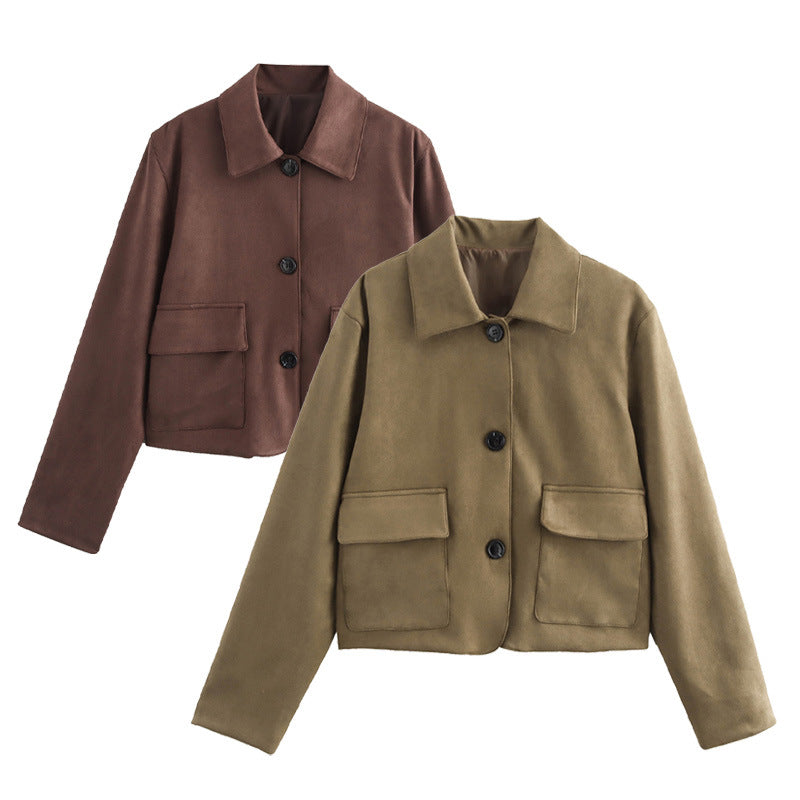 Damen modische und hochqualitative Übergangsjacke mit großen aufgesetzten Taschen EB