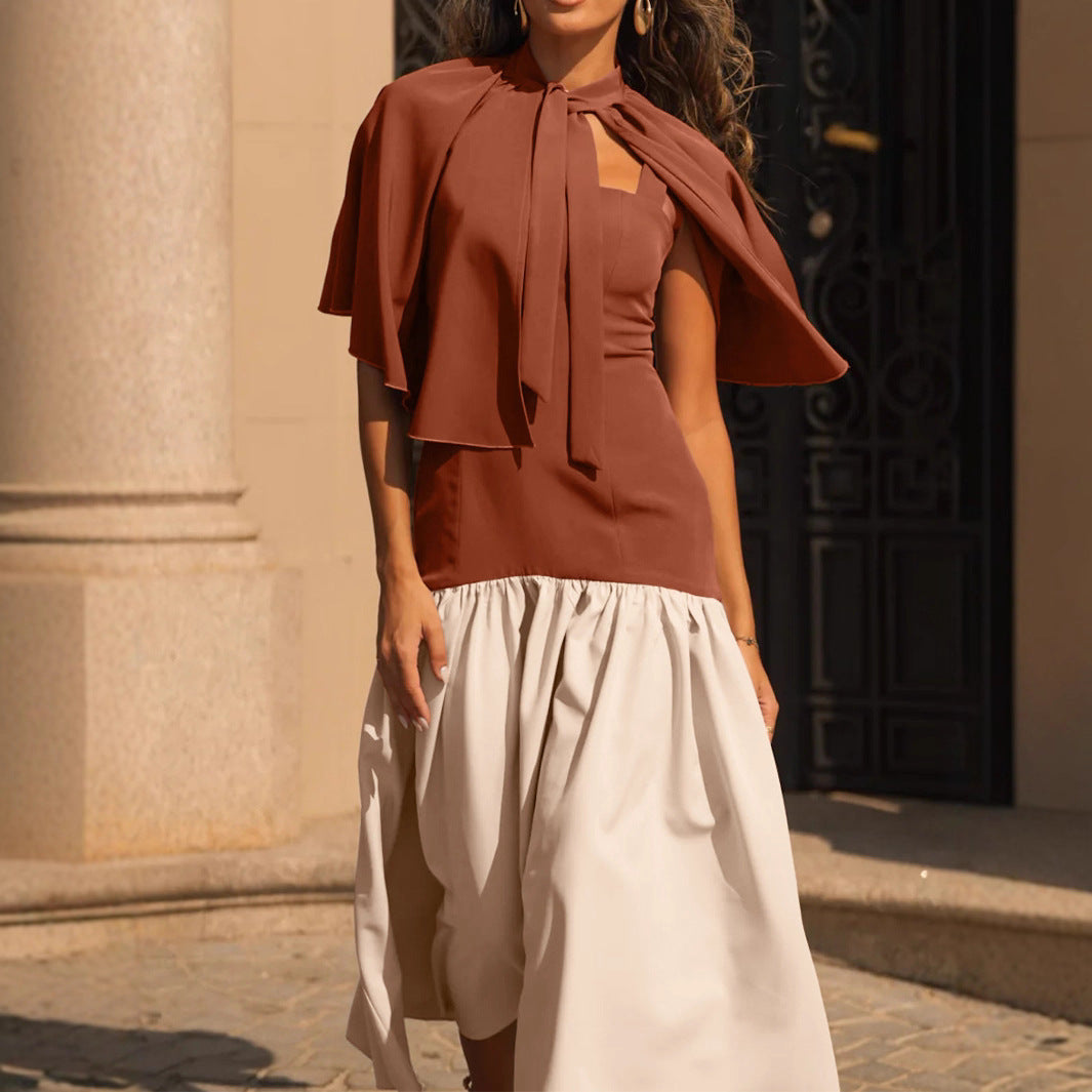 Damen Freizeitkleid mit voluminösem Überwurf und elegantem Taillenband EB