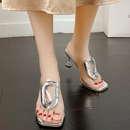 Damen Elegante Mules mit transparentem Riemendesign EB