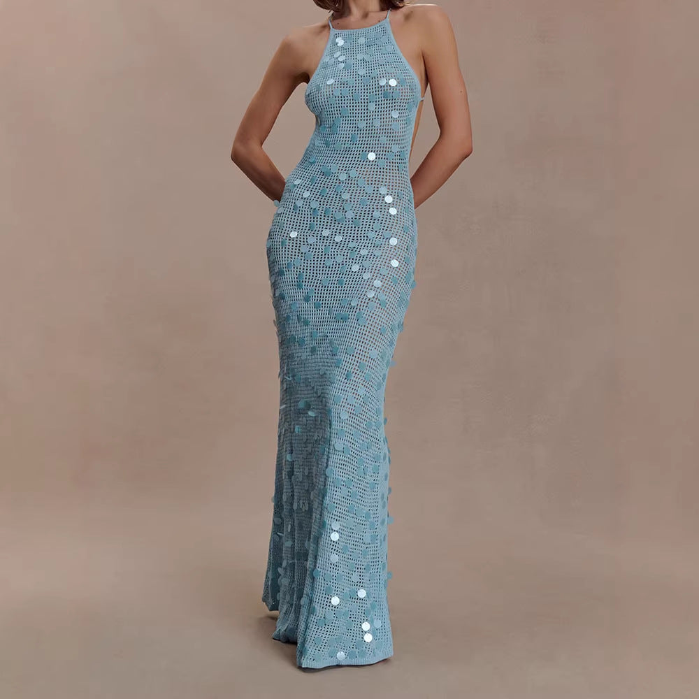 Damen Elegantes Maxikleid mit funkelnden Applikationen EB