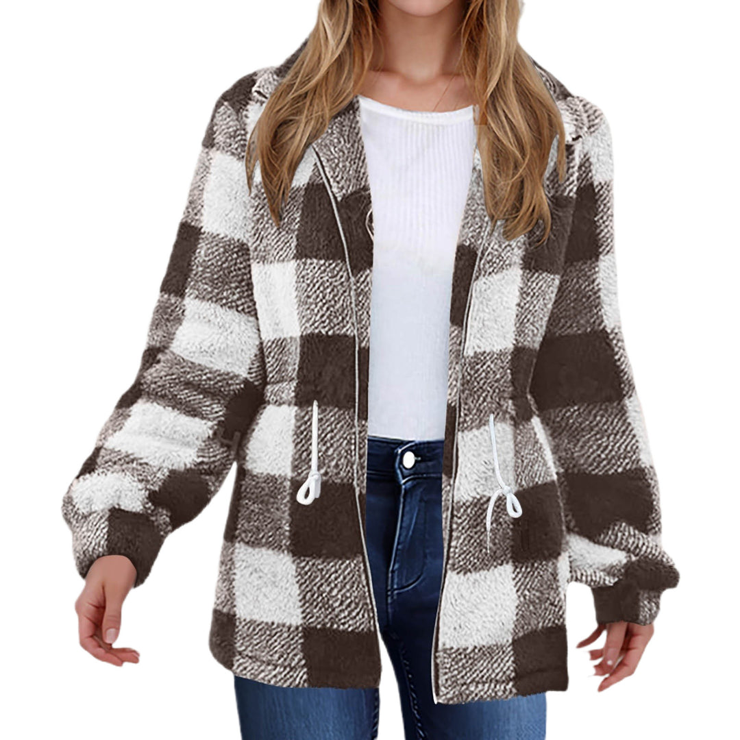 Damen Plüschige Karojacke mit praktischem Reißverschluss EB