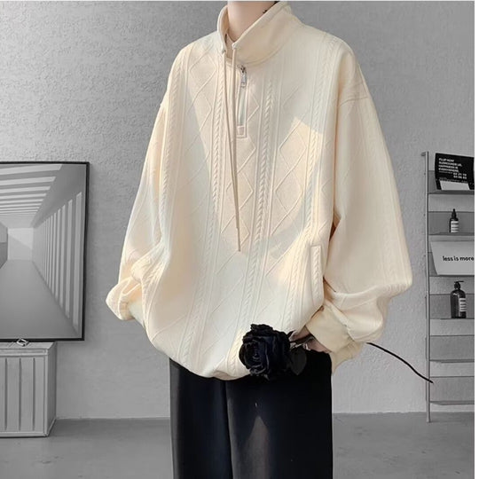 Damen lässiger Pullover mit modernem Stehkragen und Ringelzug EB