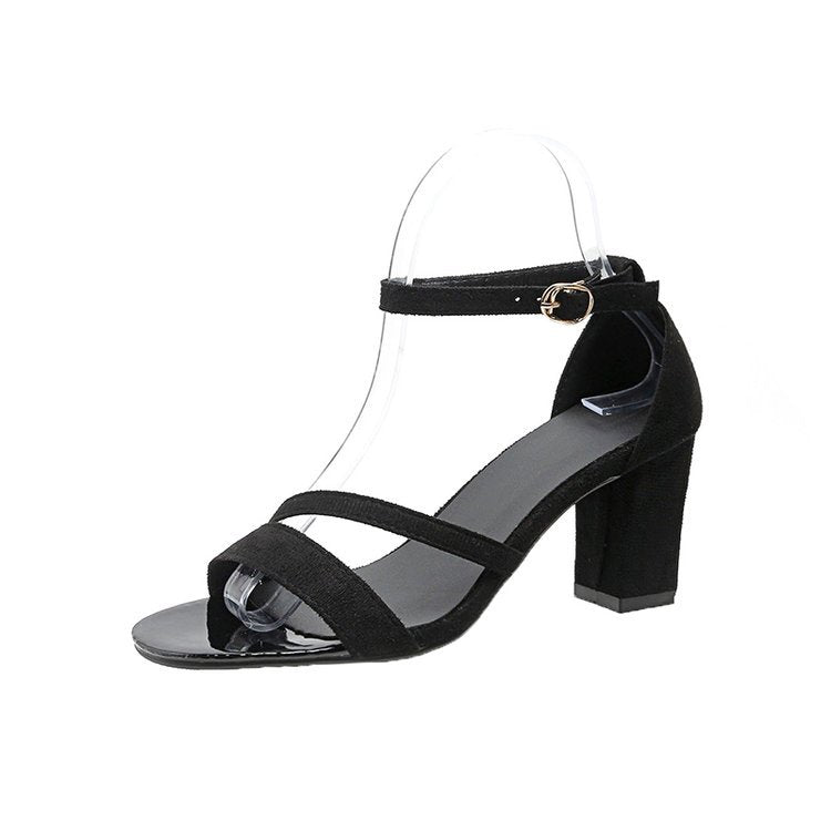 Damen elegante Sandaletten mit breiten Riemen und modischem Blockabsatz EB