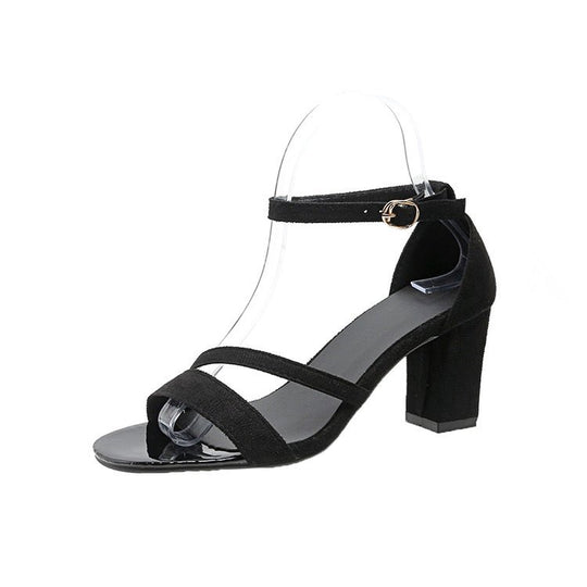 Damen elegante Sandaletten mit breiten Riemen und modischem Blockabsatz EB