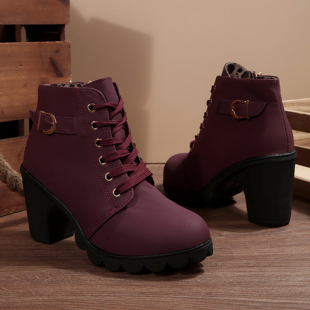 Damen nan knöchelhohe Schnürstiefelette mit robustem Blockabsatz und profilstarker Lugsohle EB