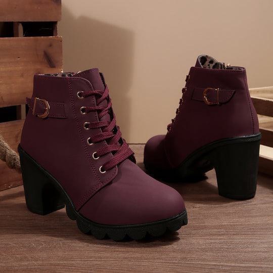 Damen nan knöchelhohe Schnürstiefelette mit robustem Blockabsatz und profilstarker Lugsohle EB
