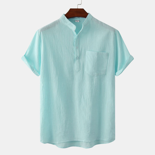 Herren Kurzarmhemd im legeren Henley-Stil mit Brusttasche EB