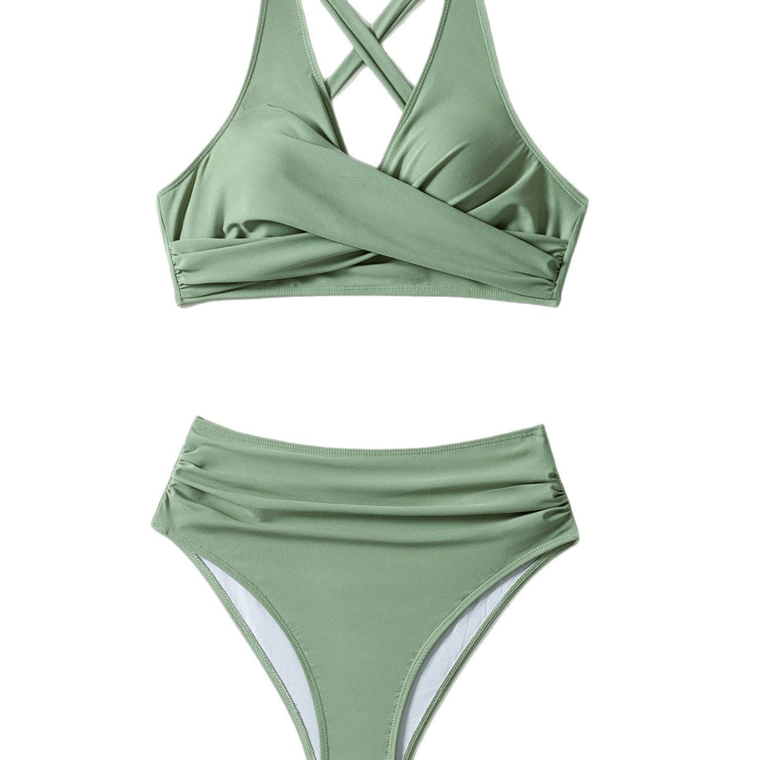 Damen Hoch tailliertes Bikini-Set mit elegantem Wickel-Design EB