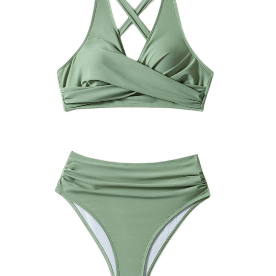 Damen Hoch tailliertes Bikini-Set mit elegantem Wickel-Design EB