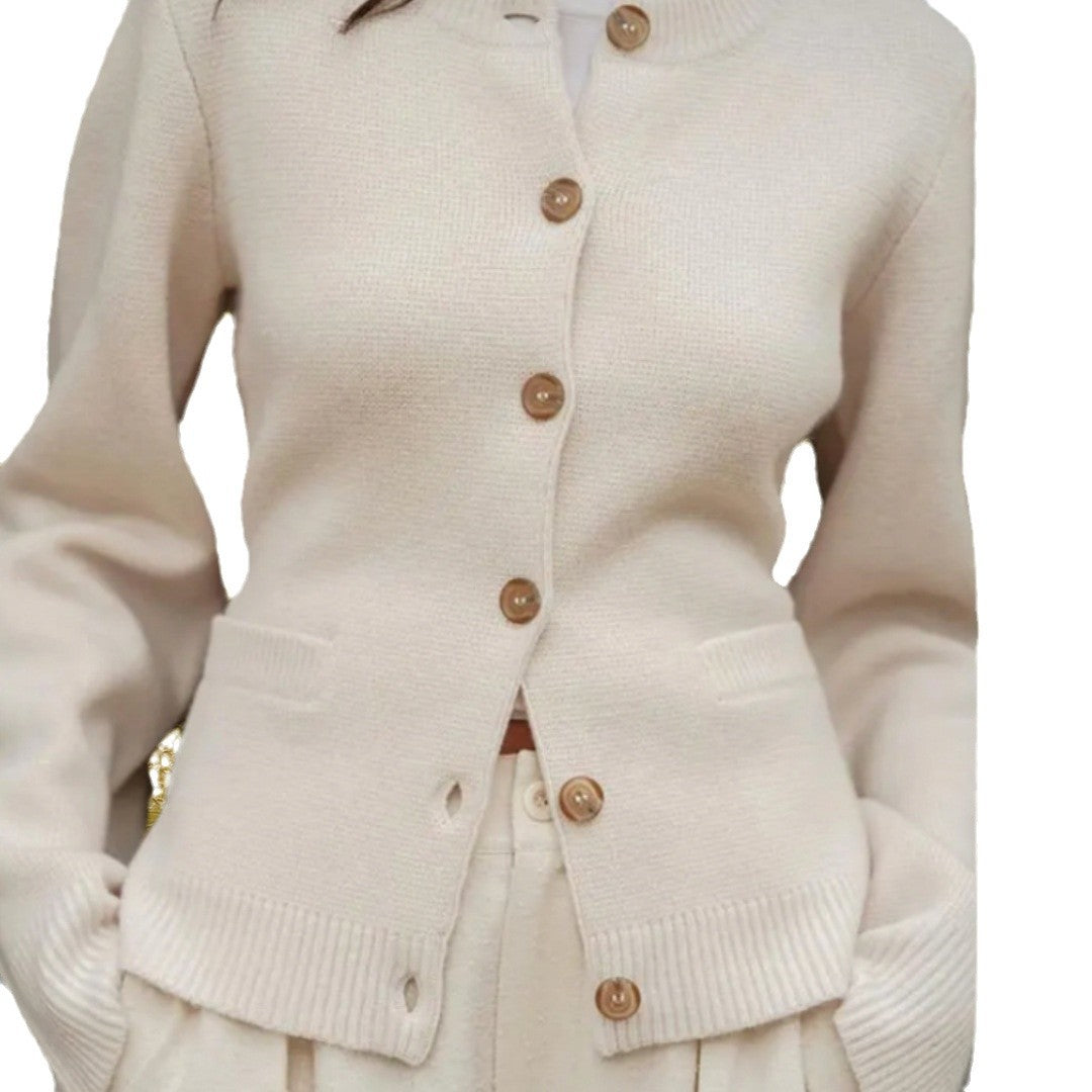 Damen Strickjacke mit eleganten Knöpfen und modernen Taschen EB