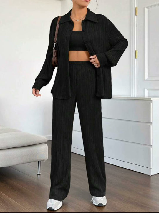 Damen Elegantes Set aus gestreifter Bluse und lockerer Hose EB