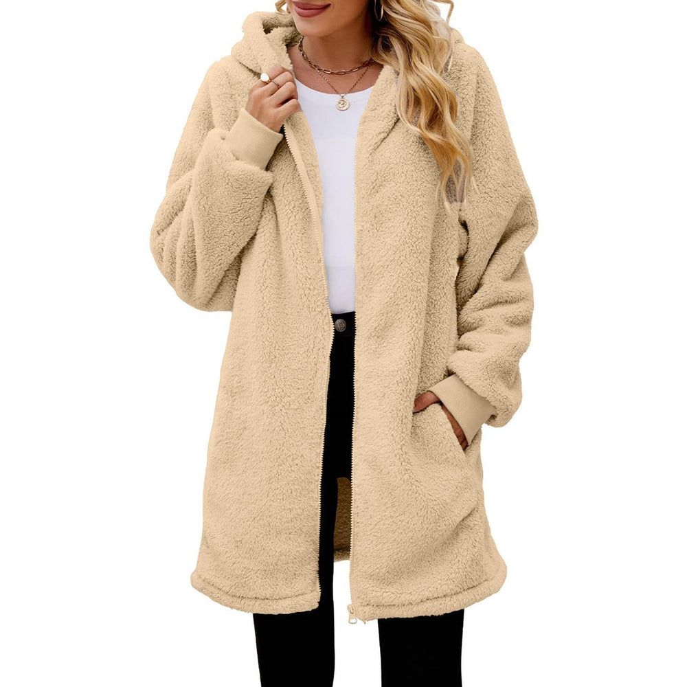 Damen kuschelige Fleecejacke mit Kapuze und seitlichen Eingrifftaschen EB