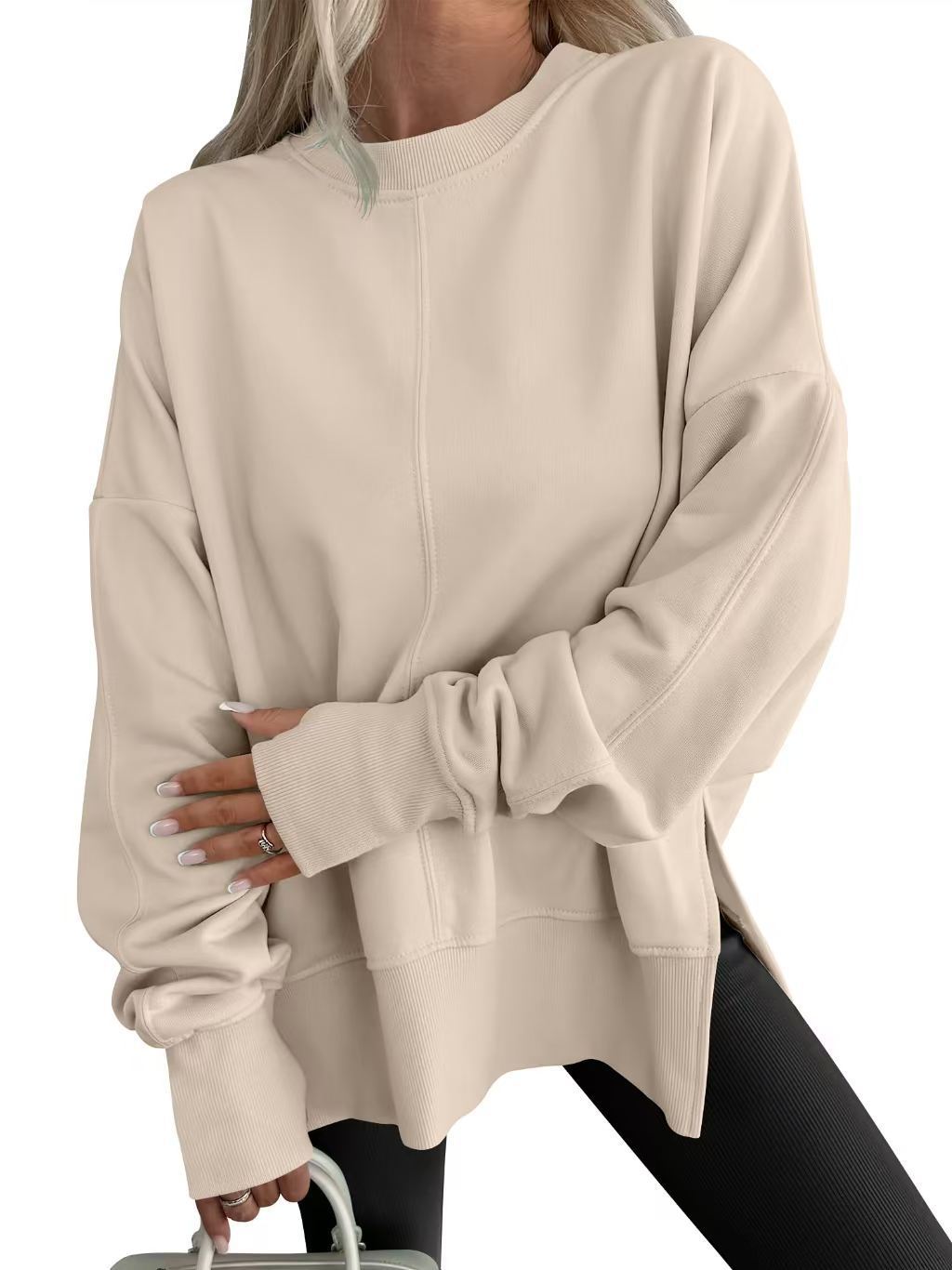 Damen Bequemer Langarm-Sweater mit Seitenschlitzen EB
