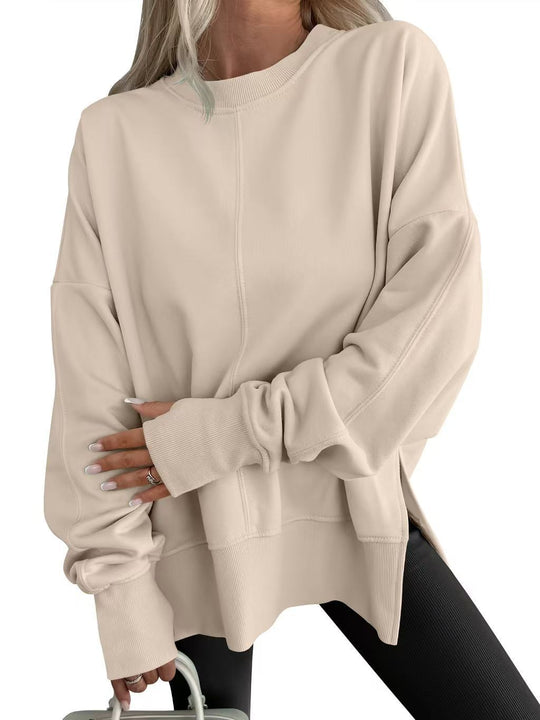 Damen Bequemer Langarm-Sweater mit Seitenschlitzen EB