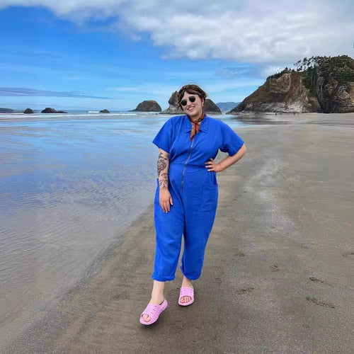 Damen legerer Jumpsuit mit praktischen Taschen und Reißverschluss EB