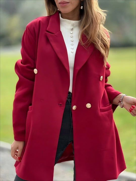 Damen Eleganter Langblazer mit herausragenden Knöpfen EB