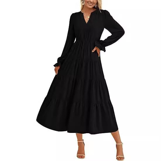 Damen Maxikleid mit modischen Volants und dezentem Cut-out EB