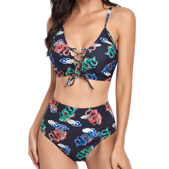 Damen Hoch tailliertes Bikini-Set mit Bindeband EB