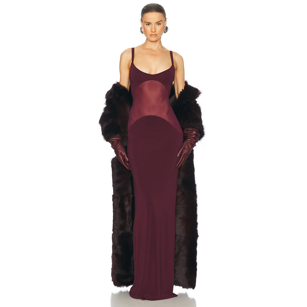Damen elegantes Maxikleid mit schmeichelndem Schnitt und verstellbaren Spaghetti-Trägern EB