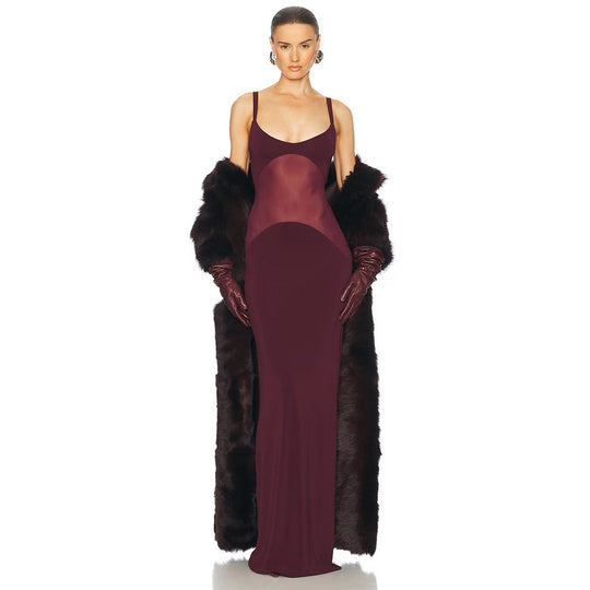 Damen elegantes Maxikleid mit schmeichelndem Schnitt und verstellbaren Spaghetti-Trägern EB