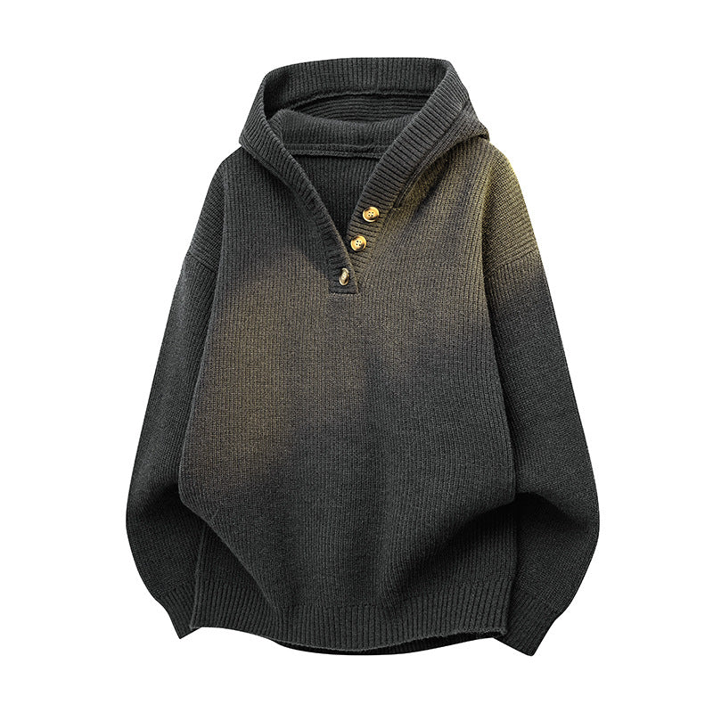 Damen Strickpullover mit halbem Reißverschluss und dekorativen Holzknöpfen EB