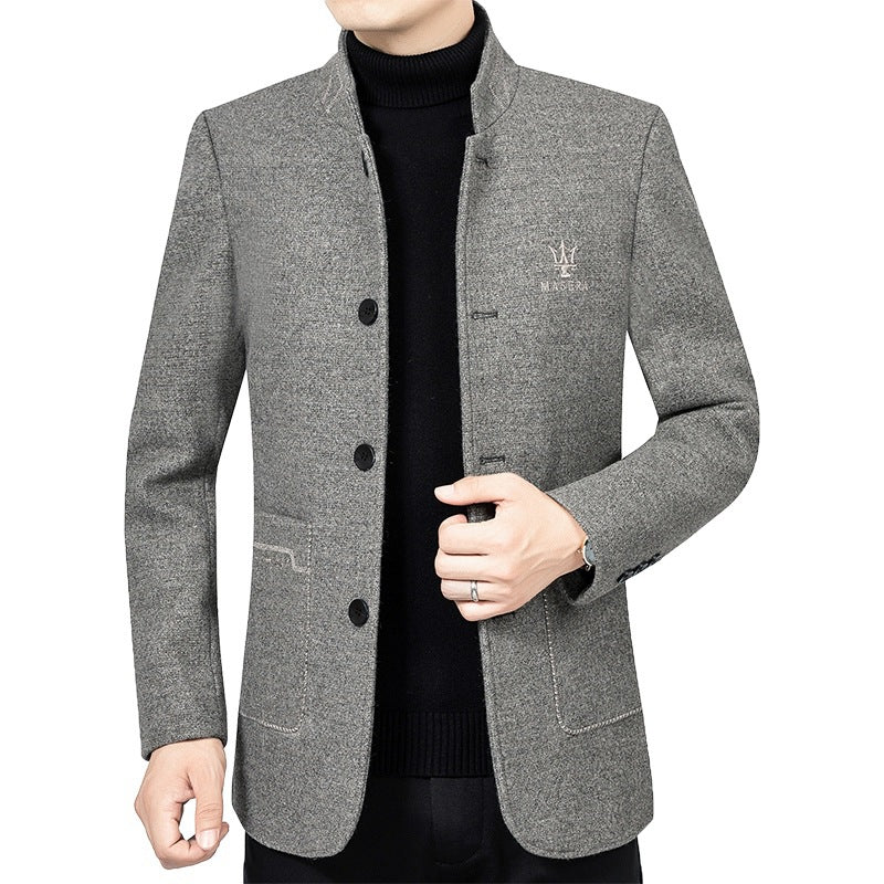 Herren Kurzmantel mit Stehkragen und aufgesetzten Taschen aus Wollmischung EB