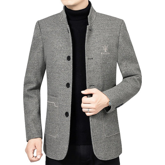 Herren Kurzmantel mit Stehkragen und aufgesetzten Taschen aus Wollmischung EB